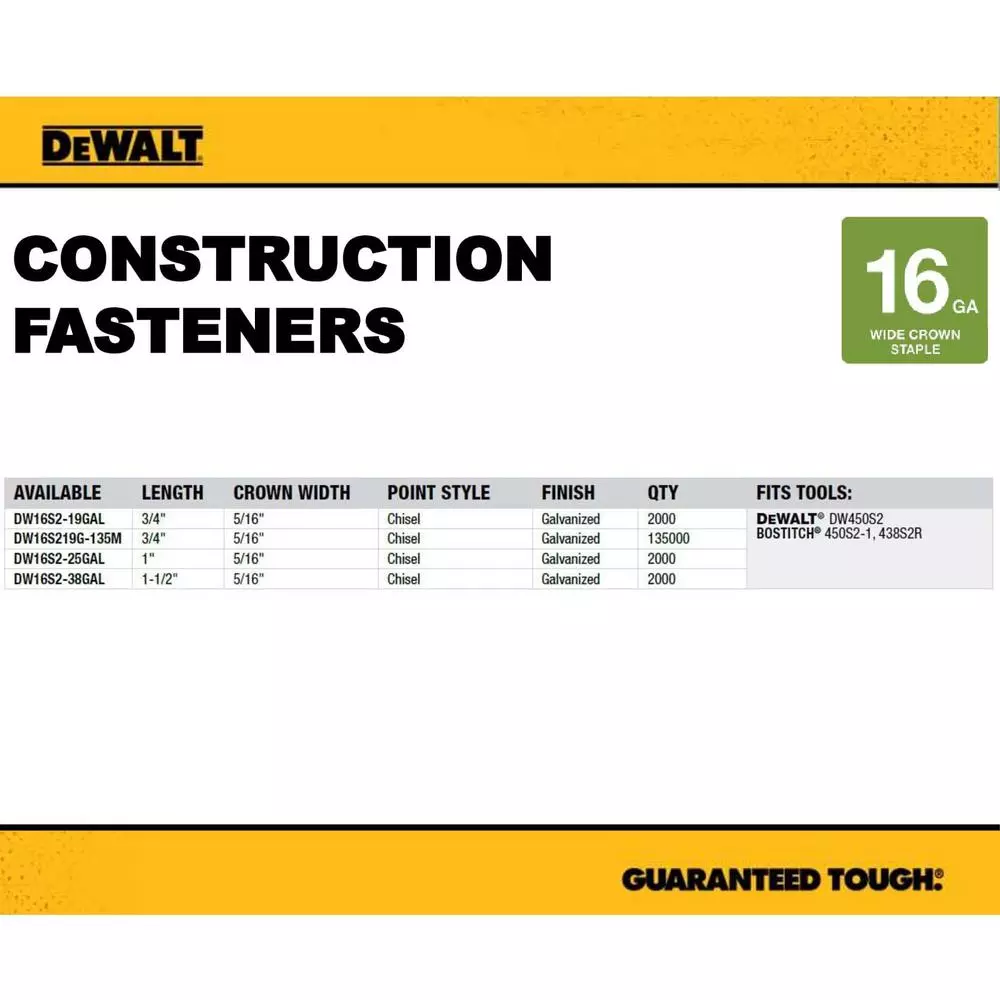 Fastening Tools DEWALT 1-1/2 In. X 16-Gauge Glue Collated Galvanized Staple 2000 Per Box 4 Fastening Tools DEWALT 1-1/2 In. X 16-Gauge Glue Collated Galvanized Staple 2000 Per Box - Image 2
