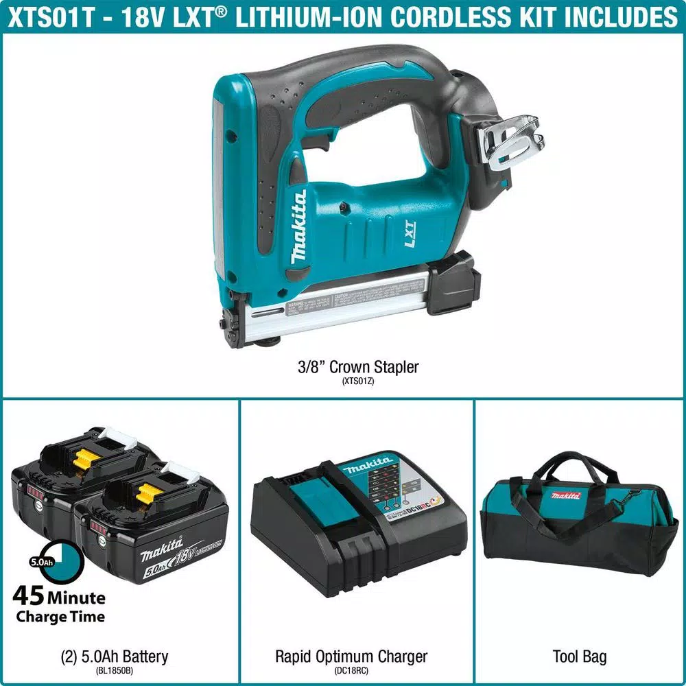 Fastening Tools Makita 18-Volt 5.0Ah Lithium-Ion Brushless 3/8 In. Crown Stapler Kit 4 Fastening Tools Makita 18-Volt 5.0Ah Lithium-Ion Brushless 3/8 In. Crown Stapler Kit - Image 2