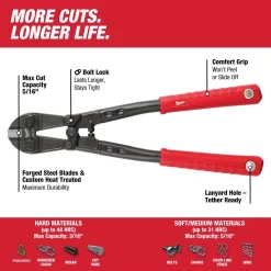 Cutting Tools Milwaukee 24 In. Bolt Cutter With 7/16 In. Max Cut Capacity W/ 14 In. Bolt Cutter With 5/16 In. Max Cut Capacity 12 Cutting Tools Milwaukee 24 In. Bolt Cutter With 7/16 In. Max Cut Capacity W/ 14 In. Bolt Cutter With 5/16 In. Max Cut Capacity -Tools Shop milwaukee bolt cutters 48 22 4024 48 22 4014 e1 1000