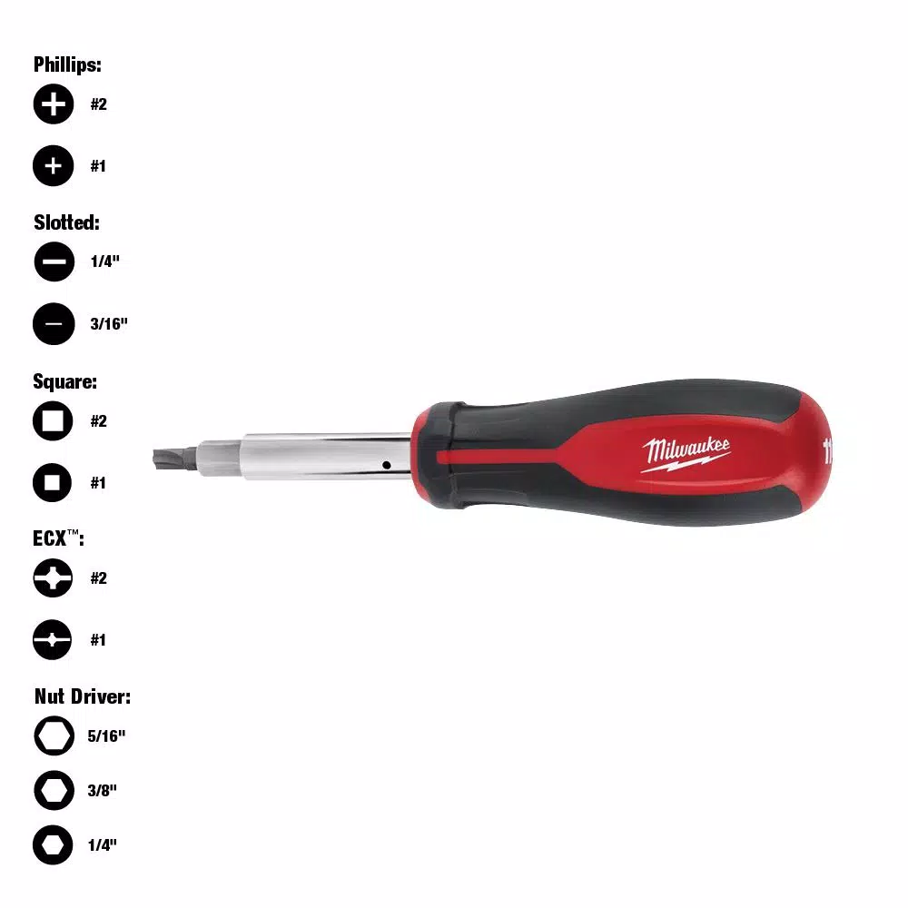 Screwdrivers & Nut Drivers Milwaukee 11-in-1 Multi-Tip Screwdriver With ECX Driver Bits 3 Screwdrivers & Nut Drivers Milwaukee 11-in-1 Multi-Tip Screwdriver With ECX Driver Bits