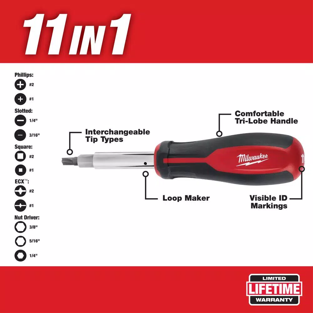Screwdrivers & Nut Drivers Milwaukee 11-in-1 Multi-Tip Screwdriver With ECX Driver Bits 4 Screwdrivers & Nut Drivers Milwaukee 11-in-1 Multi-Tip Screwdriver With ECX Driver Bits - Image 2
