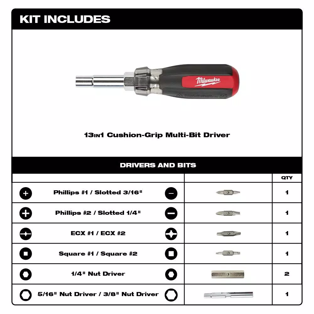 Screwdrivers & Nut Drivers Milwaukee 13-in-1 Multi-Tip Cushion Grip Screwdriver 5 Screwdrivers & Nut Drivers Milwaukee 13-in-1 Multi-Tip Cushion Grip Screwdriver - Image 3