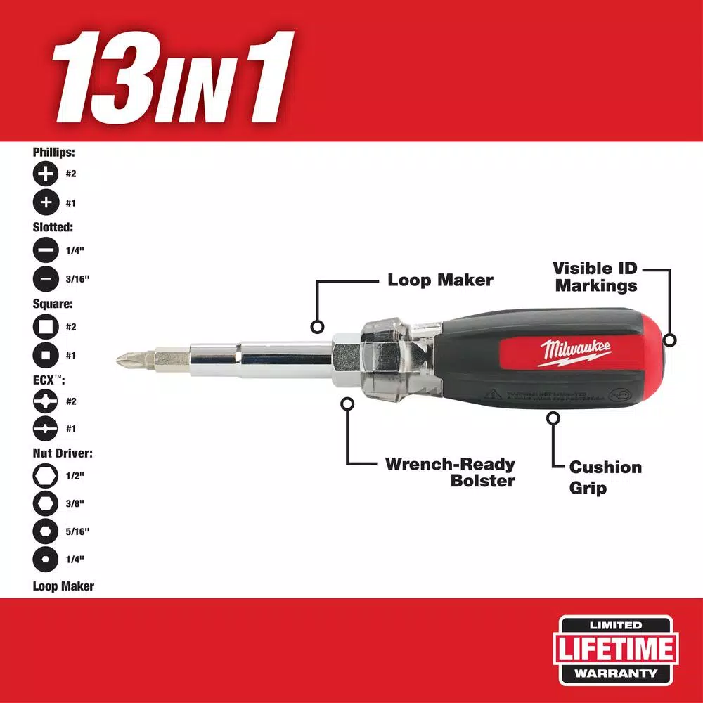 Screwdrivers & Nut Drivers Milwaukee 13-in-1 Multi-Tip Cushion Grip Screwdriver 4 Screwdrivers & Nut Drivers Milwaukee 13-in-1 Multi-Tip Cushion Grip Screwdriver - Image 2