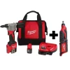 Fastening Tools Milwaukee M12 12-Volt Lithium-Ion Cordless Rivet Tool Kit With (2) 1.5Ah Batteries And Charger And M12 Rotary Tool