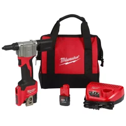 Fastening Tools Milwaukee M12 12-Volt Lithium-Ion Cordless Rivet Tool Kit With (2) 1.5Ah Batteries And Charger