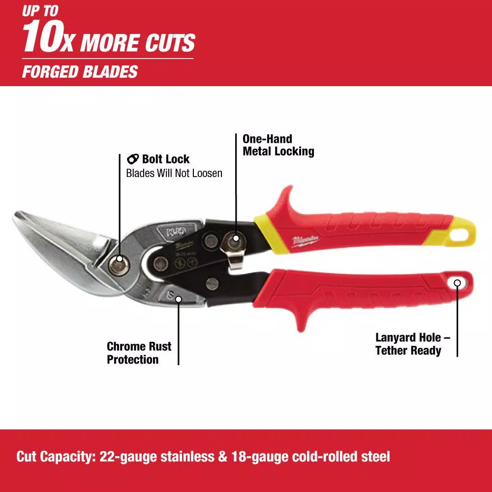 Cutting Tools Milwaukee 10 In. Straight-Cut Offset Aviation Snips 4 Cutting Tools Milwaukee 10 In. Straight-Cut Offset Aviation Snips - Image 2