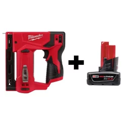 Fastening Tools Milwaukee M12 12-Volt Lithium-Ion Cordless 3/8 In. Crown Stapler With 4.0 Ah M12 Battery
