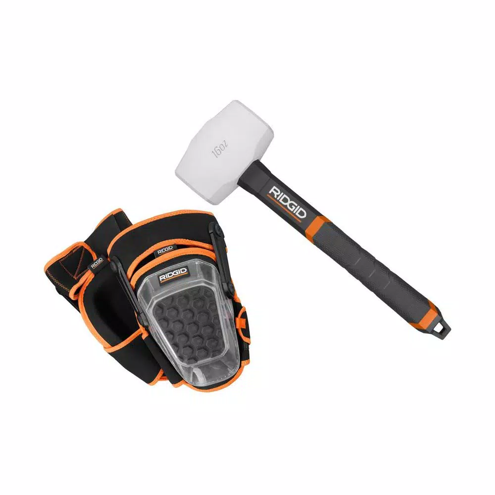 Hammers RIDGID 16 Oz. Rubber Mallet With Pro-Hinge Stabilizing Knee Pads 3 Hammers RIDGID 16 Oz. Rubber Mallet With Pro-Hinge Stabilizing Knee Pads